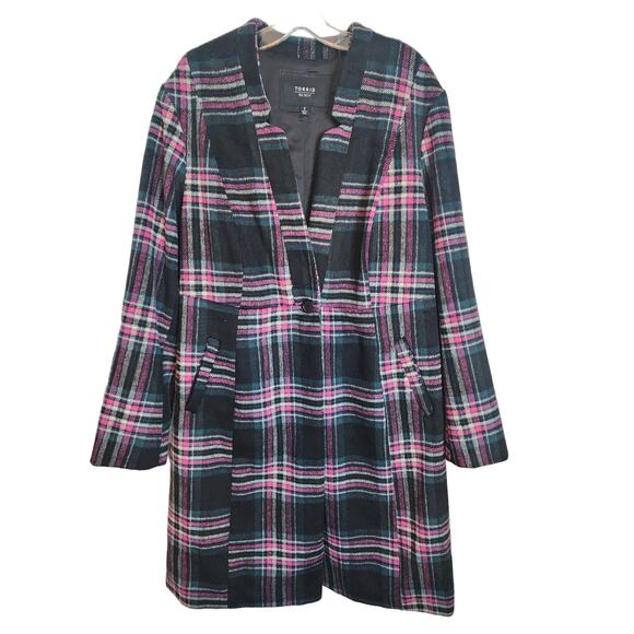 Torrid Wool Blend Dress Trench Coat, 2X, Pink/Black Plaid - Picture 1 of 6